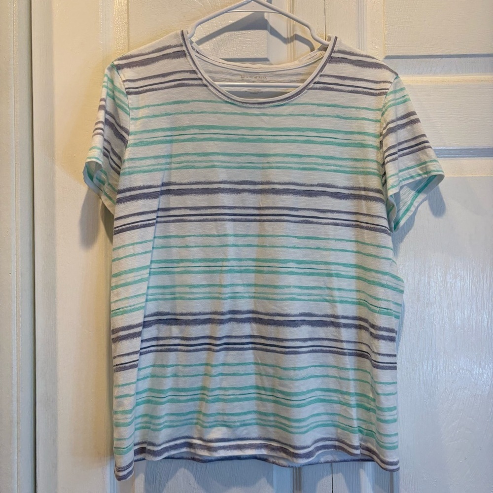 NorthCrest Blue Striped Short Sleeve T-Shirt - Size Large